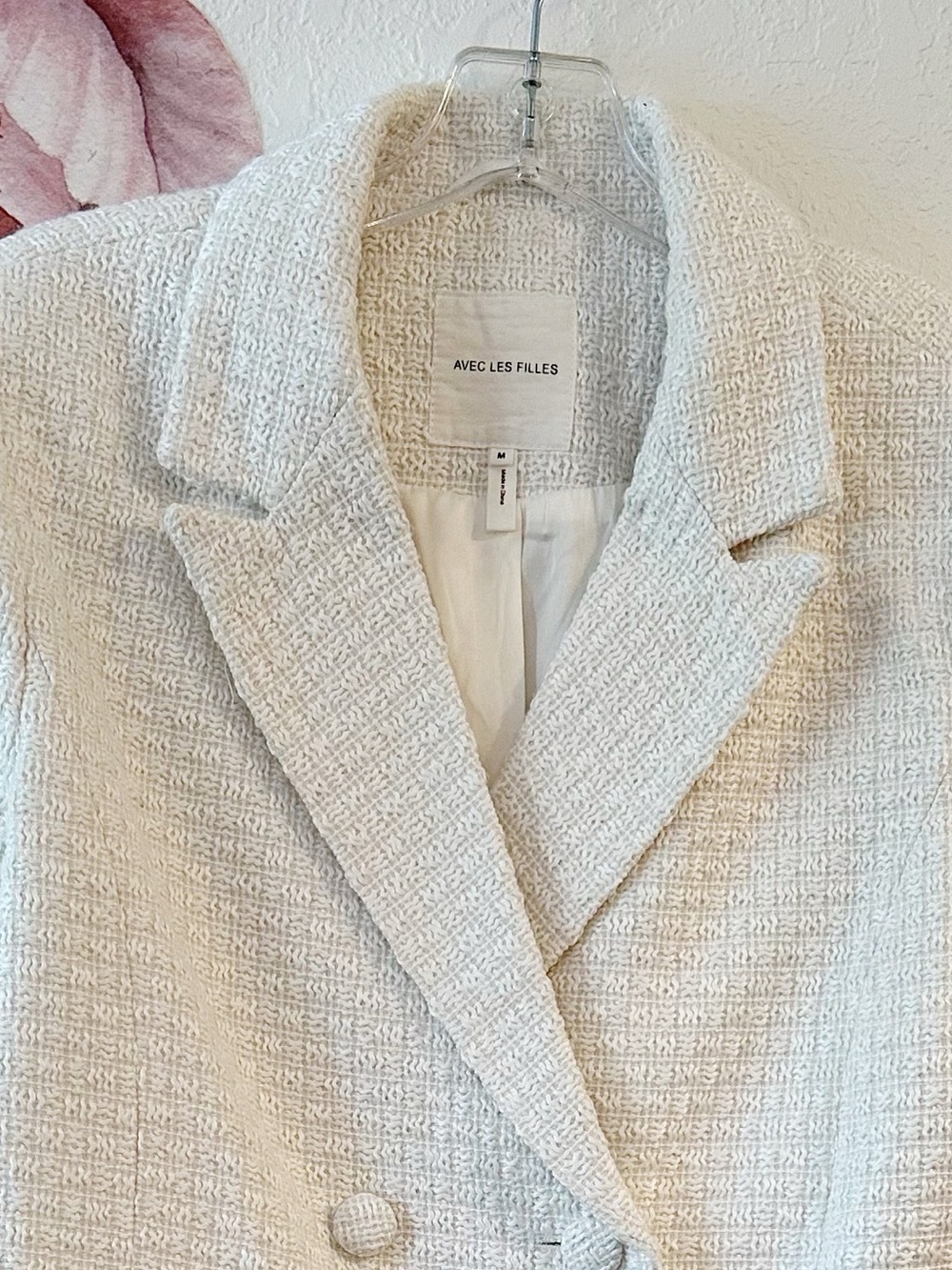 Avec Les Filles Ivory White Boycle Tweet Double Breasted Blazer Medium - Picture 4 of 12
